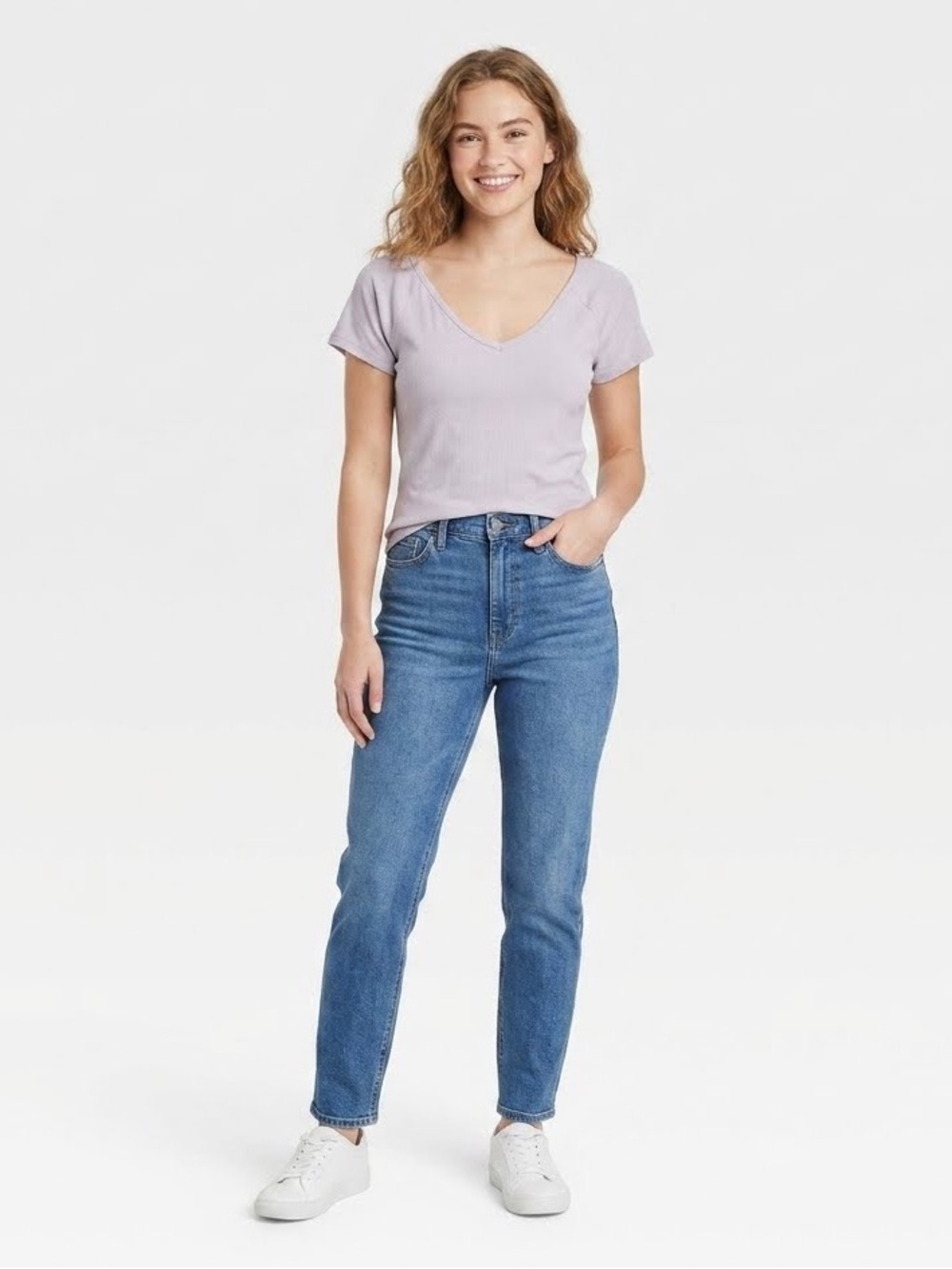 Short-Sleeve Ribbed V-Neck Tee Large Wild Fable